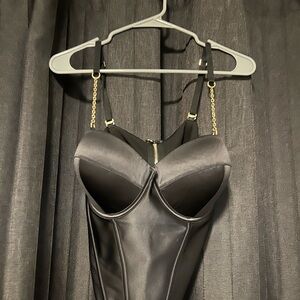 Honey Birdette Black Bustier with Gold Chains